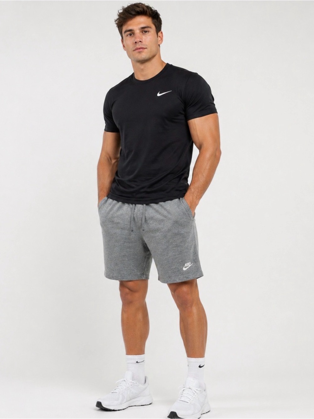 Nike Men's Grey Athletic Shorts with Subtle Logo Size XXL